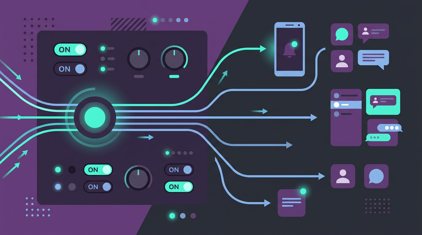 Illustration: Benachrichtigungsziele wählen, Discord und Smartphone